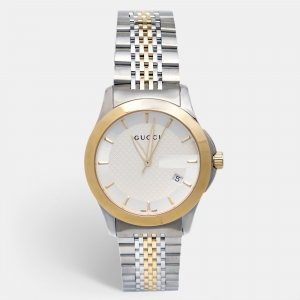 Gucci Silver Two Tone Stainless Steel G-Timeless 126.4 Man's Wristwatch 40mm