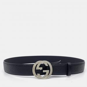 Pre Owned Gucci  Simaline Black Leather Belt