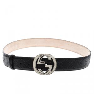 Pre Owned حزام غوتشي جلد غوتشيسيما بيج إبزيم GG متشابكة 95 سم