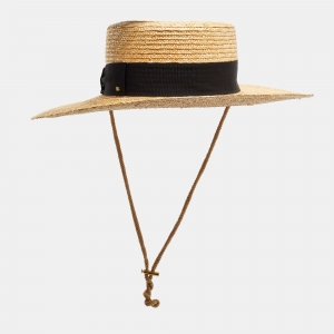 Pre Owned Gucci Beige Gross Gain Detail Straw Boater Hat S