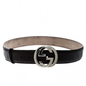 Pre Owned Gucci Dark Brown Guccissima Leather Interlocking GG Buckle Belt 95 CM