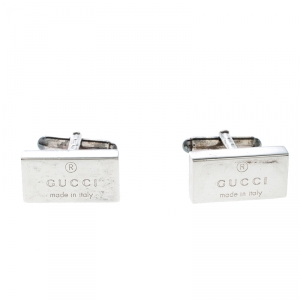 Gucci Trademark Silver Rectangular Cufflinks