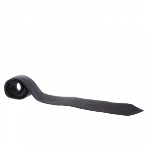 Pre Owned ربطة عنق تقليدية غوتشي حرير جاكارد بنقوش غوتشيسيما منقطة زرقاء كحلية وحمراء