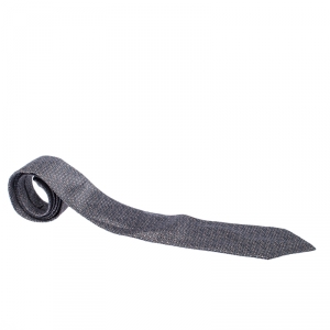 Pre Owned Gucci Grey Saddle Pattern Silk Jacquard Classic Tie