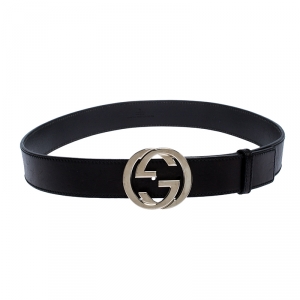 Gucci Black Leather Interlocking G Buckle Belt 95CM