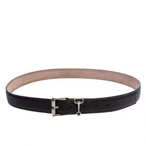 Gucci Dark Brown Diamante Leather Horsebit Buckle Belt 105CM