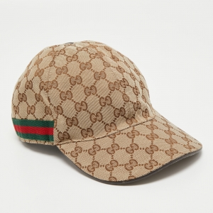 Pre Owned Gucci Beige Logo Monogram Canvas Baseball Cap XL