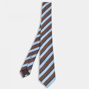 Gucci Blue/Grey Stripe Silk Tie 