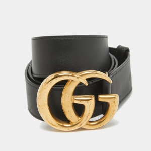 Gucci Black Leather GG Marmont Buckle Belt 105CM