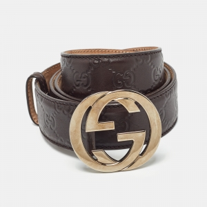 Gucci Dark Brown Guccissima Leather Interlocking G Belt 110CM