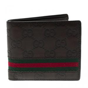 Gucci Brown Guccissima Leather Web Bifold Wallet 