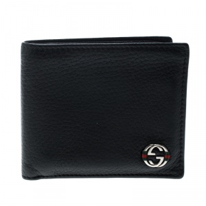 Gucci Black Leather Ace Web Interlocking GG Bifold Wallet