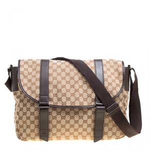 Gucci Beige/Ebony GG Canvas Large Messenger Bag