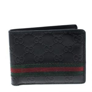 Gucci Black Guccissima Leather Web Bifold Wallet
