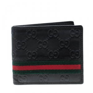 Gucci Black Guccissima Leather Web Bifold Wallet
