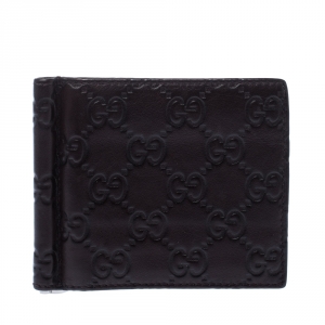 Gucci Dark Brown Guccissima Leather Money Clip Wallet