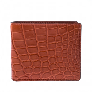 Gucci Orange Crocodile Bifold Wallet