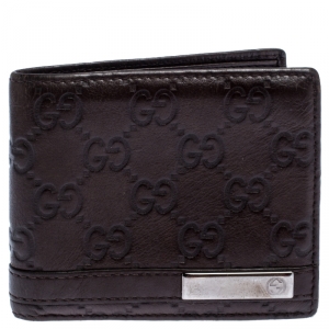 Gucci Dark Brown Guccissima Leather Metal Bar Bifold Wallet