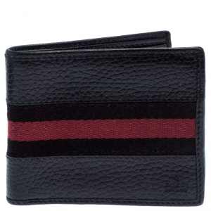 Gucci Black Web Canvas and Leather Bifold Wallet