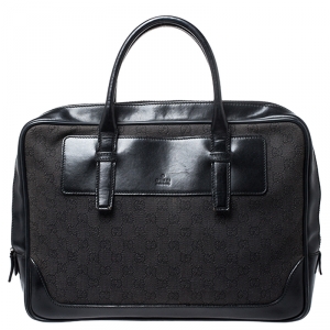 Gucci Black GG Canvas and Leather Briefcase