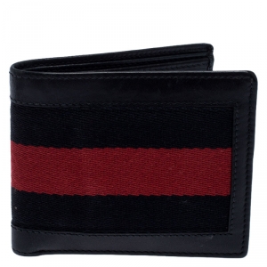Gucci Black Guccissima Leather Web Bifold Wallet