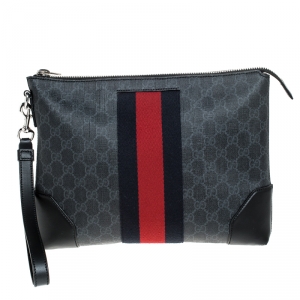 Gucci Black GG Supreme Coated Canvas Web Pouch
