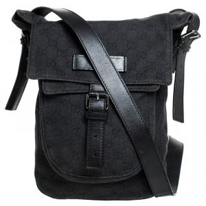 Gucci Black GG Canvas Messenger Bag