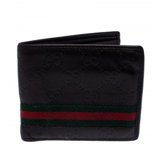 Gucci Dark Brown Guccissima Leather Web Bifold Wallet