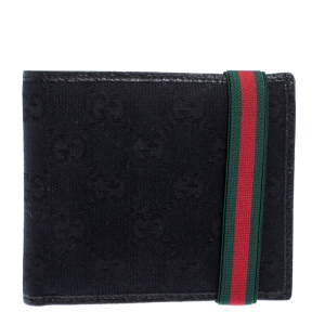 Gucci Black Canvas Web Elastic Money Clip Wallet