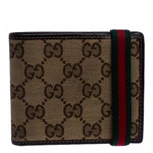 Gucci Beige GG Canvas Web Bifold Wallet