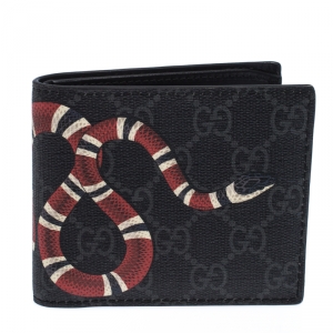 Gucci Grey GG Supreme Canvas Kingsnake Print Bifold Wallet