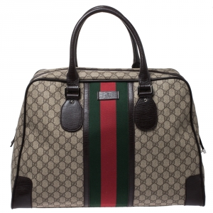 Gucci Brown GG Supreme Canvas Web Weekender Bag