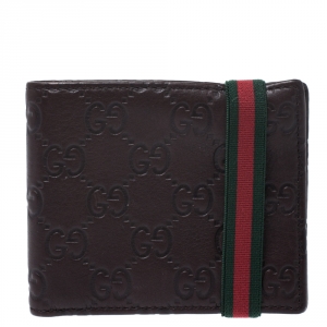 Gucci Dark Brown Guccissima Leather Web Bifold Wallet