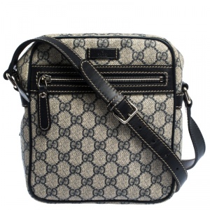 Gucci Black/Navy Blue GG Supreme Canvas Messenger Bag