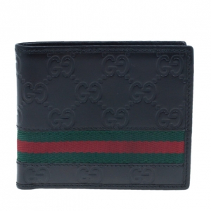 Gucci Black Leather Guccissima Web Bi-Fold Wallet