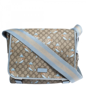 Gucci Beige/Blue GG Supreme Canvas and Leather Zoo Birds Messenger Bag