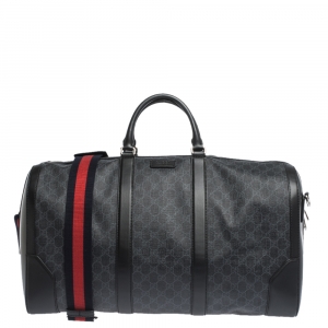 Gucci Black GG Supreme Canvas and Leather Carry On Duffle Bag