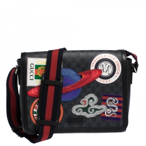 Gucci Black GG Supreme Coated Canvas and Leather Night Courrier Messenger Bag
