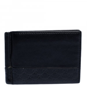 Gucci Black Microguccissima Leather Money Clip Bi-Fold Wallet