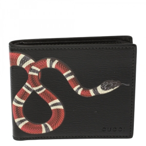 Gucci Black Leather Kingsnake Bifold Wallet