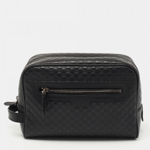 Gucci Black Microguccisima Leather Toiletry Pouch