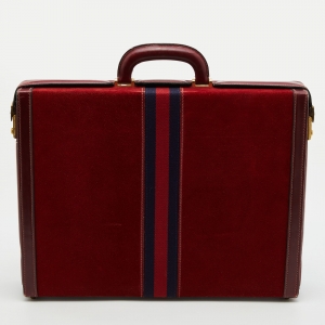 Gucci Red Suede and Leather Vintage Briefcase