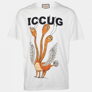 Gucci X Freya Hartas Off-White Iccug 3 Heads Cotton Crew Neck T-Shirt L