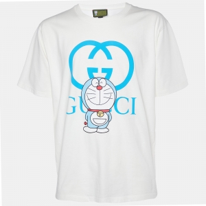 Gucci X Doraemon White Printed Cotton Crewneck Oversized T-Shirt L