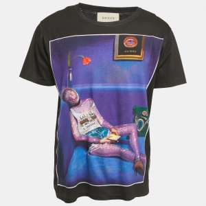 Gucci Black Printed Cotton Crew Neck T-Shirt M
