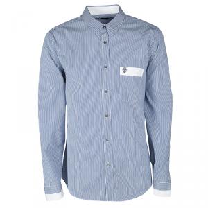 Gucci Blue and White Striped Cotton Logo Embroidered Pocket Detail Slim Fit Shirt 4XL