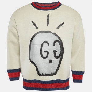 Pre Owned Gucci Beige Skull Print Neoprene Sweatshirt M