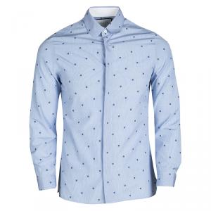 Gucci Blue Checked Floral Printed Cotton Long Sleeve Cambridge Shirt S