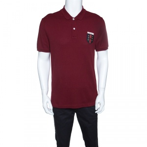 Gucci Red Bee Applique Detail Honeycomb Knit Polo T-Shirt XXL