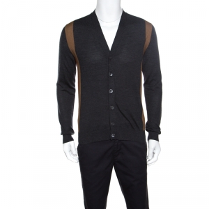 Gucci Dark Grey Wool and Cashmere Blend Button Front Colorblock Cardigan M
